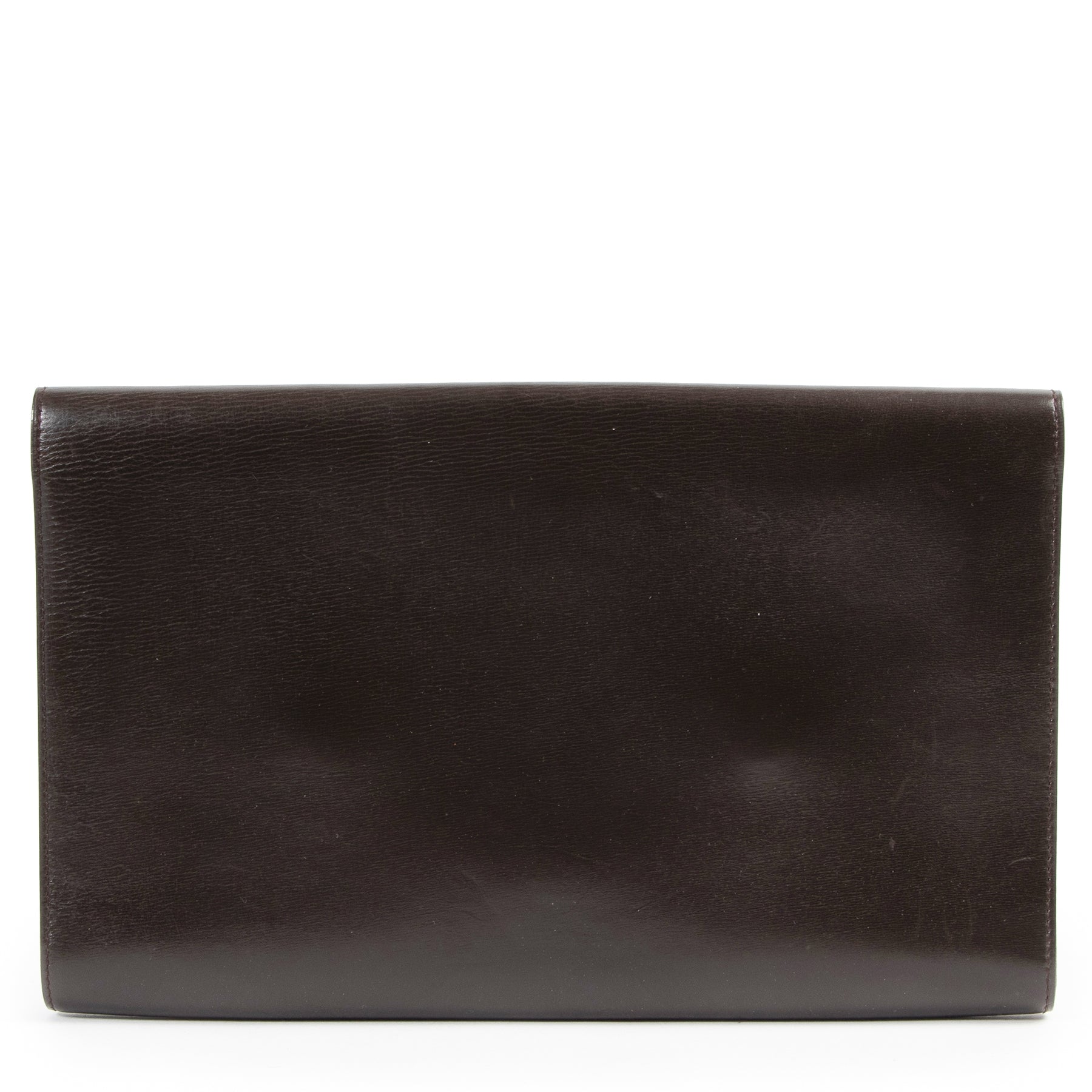 Authentieke Tweedehands Delvaux Dark Brown Leather Pochette juiste prijs veilig online shoppen luxe merken webshop winkelen Antwerpen België mode fashion
