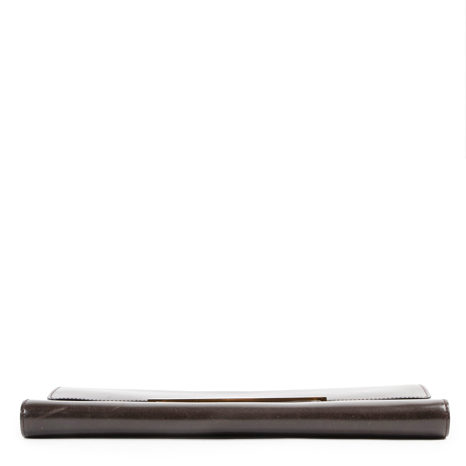 Authentieke Tweedehands Delvaux Dark Brown Leather Pochette juiste prijs veilig online shoppen luxe merken webshop winkelen Antwerpen België mode fashion
