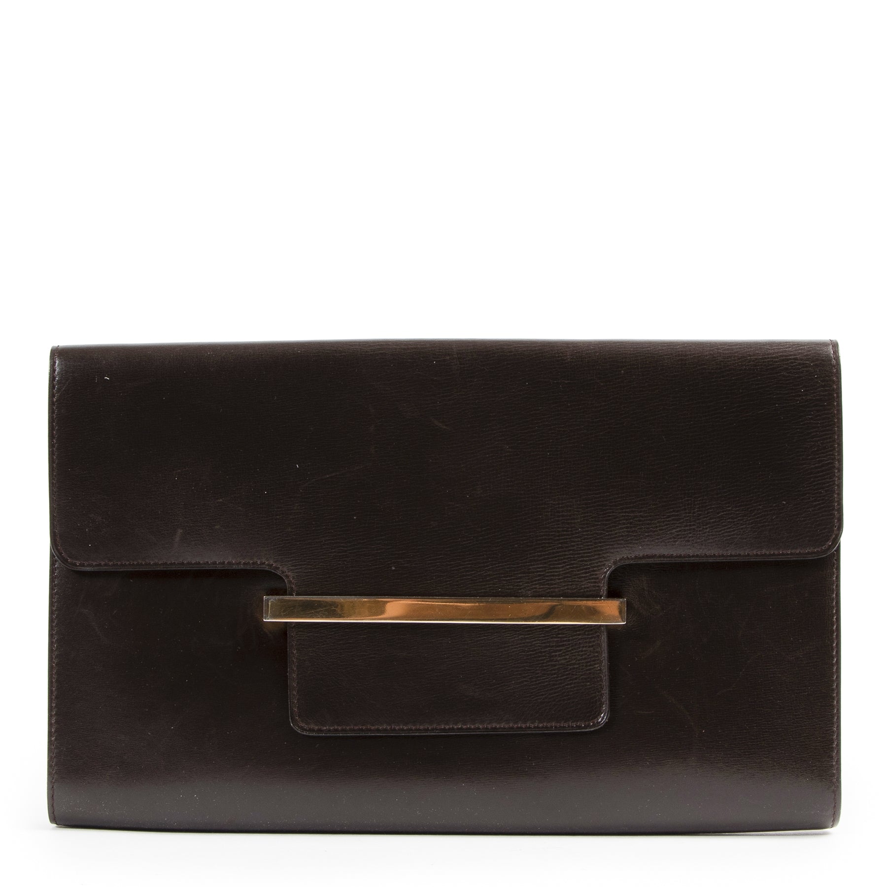 Authentic secondhand Delvaux Dark Brown Leather Pochette designer bags fashion luxury vintage webshop safe secure online shopping