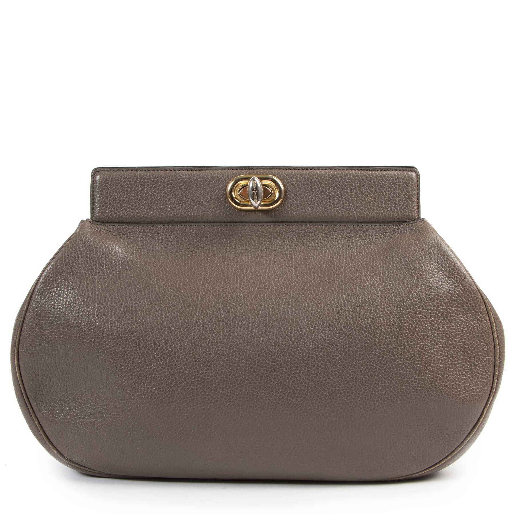 Authentieke Tweedehands Delvaux Taupe Leather Paradis GM Clutch Bag juiste prijs veilig online shoppen luxe merken webshop winkelen Antwerpen België mode fashion