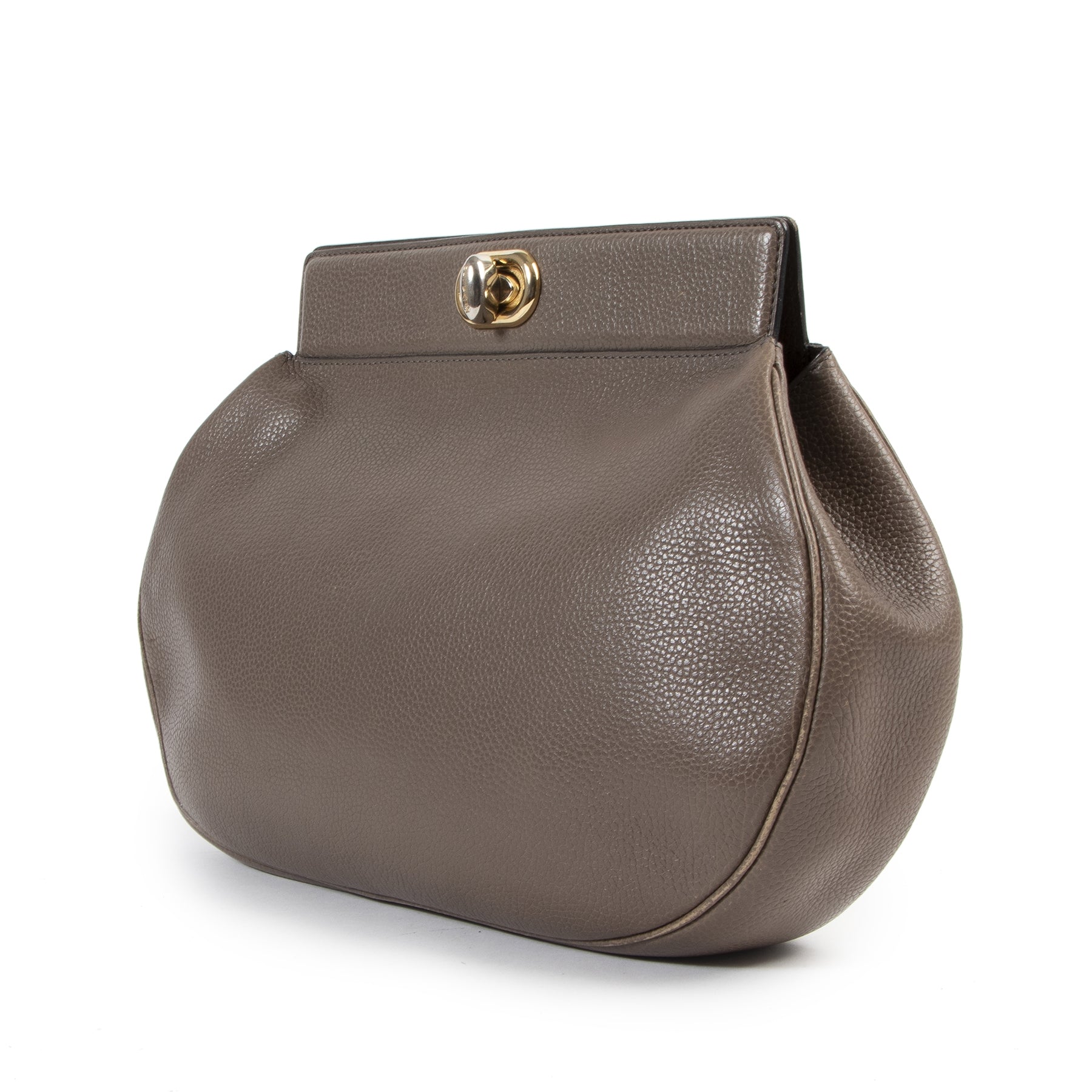 Authentieke Tweedehands Delvaux Taupe Leather Paradis GM Clutch Bag juiste prijs veilig online shoppen luxe merken webshop winkelen Antwerpen België mode fashion