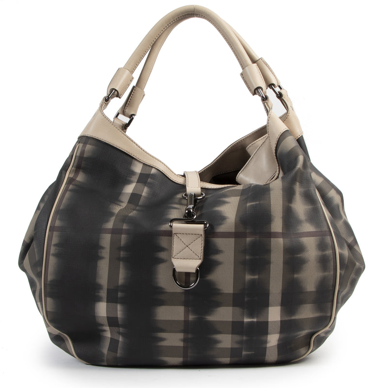 Authentieke Tweedehands Burberry Check Canvas Oversized Tote Bag juiste prijs veilig online shoppen luxe merken webshop winkelen Antwerpen België mode fashion