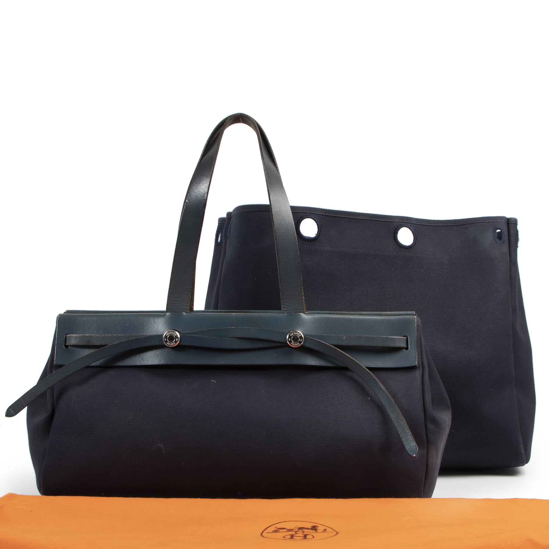 Authentieke Tweedehands Hermès Blue Marine Herbag Cabas Tote juiste prijs veilig online shoppen luxe merken webshop winkelen Antwerpen België mode fashion