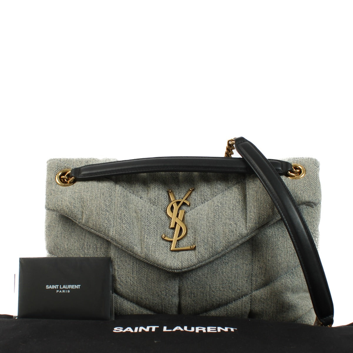 Saint Laurent Grey Denim Small Puffer Bag