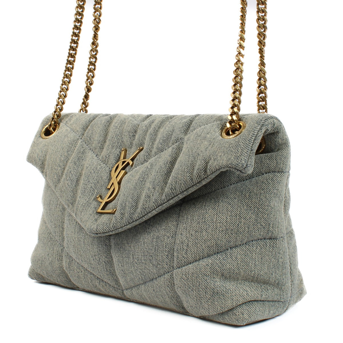 Saint Laurent Grey Denim Small Puffer Bag