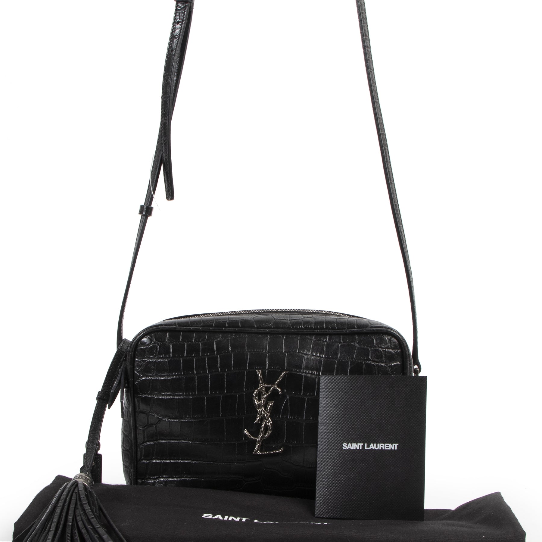 We buy and sell your authentic designer bags and other items such as Saint Laurent Croco Embossed Lou Satchel Crossbody Bag