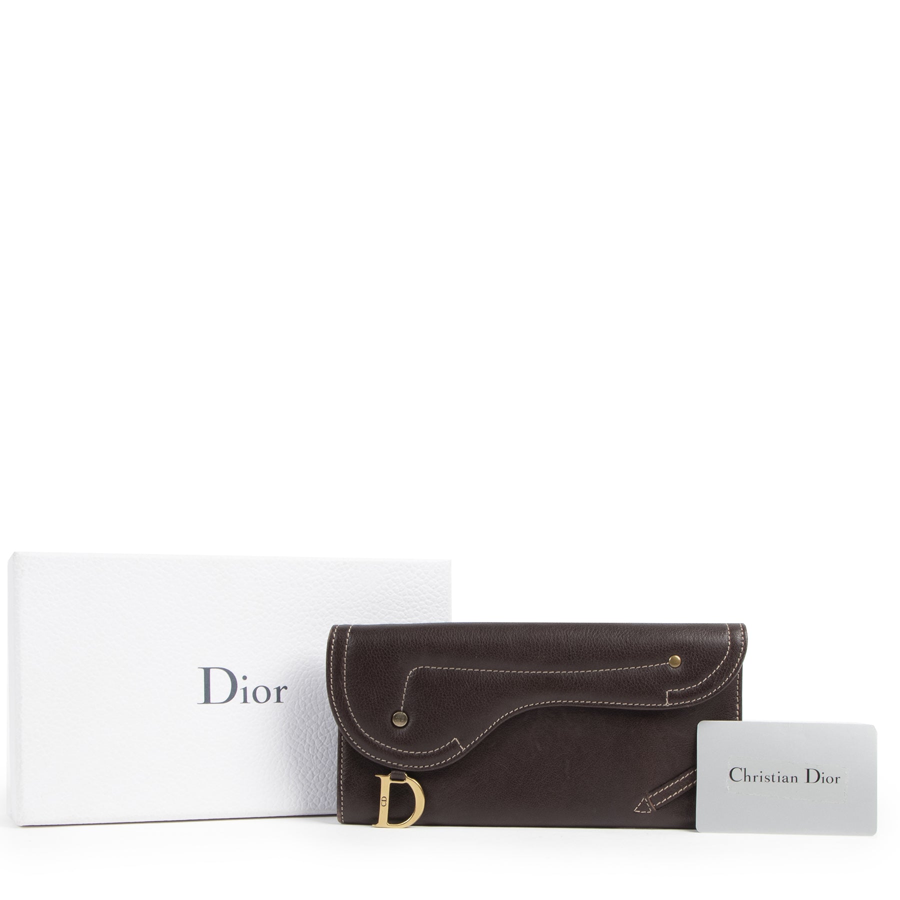 Authentic secondhand Christian Dior Brown Leather Saddle Wallet designer accessories fashion luxury vintage webshop safe secure online shopping