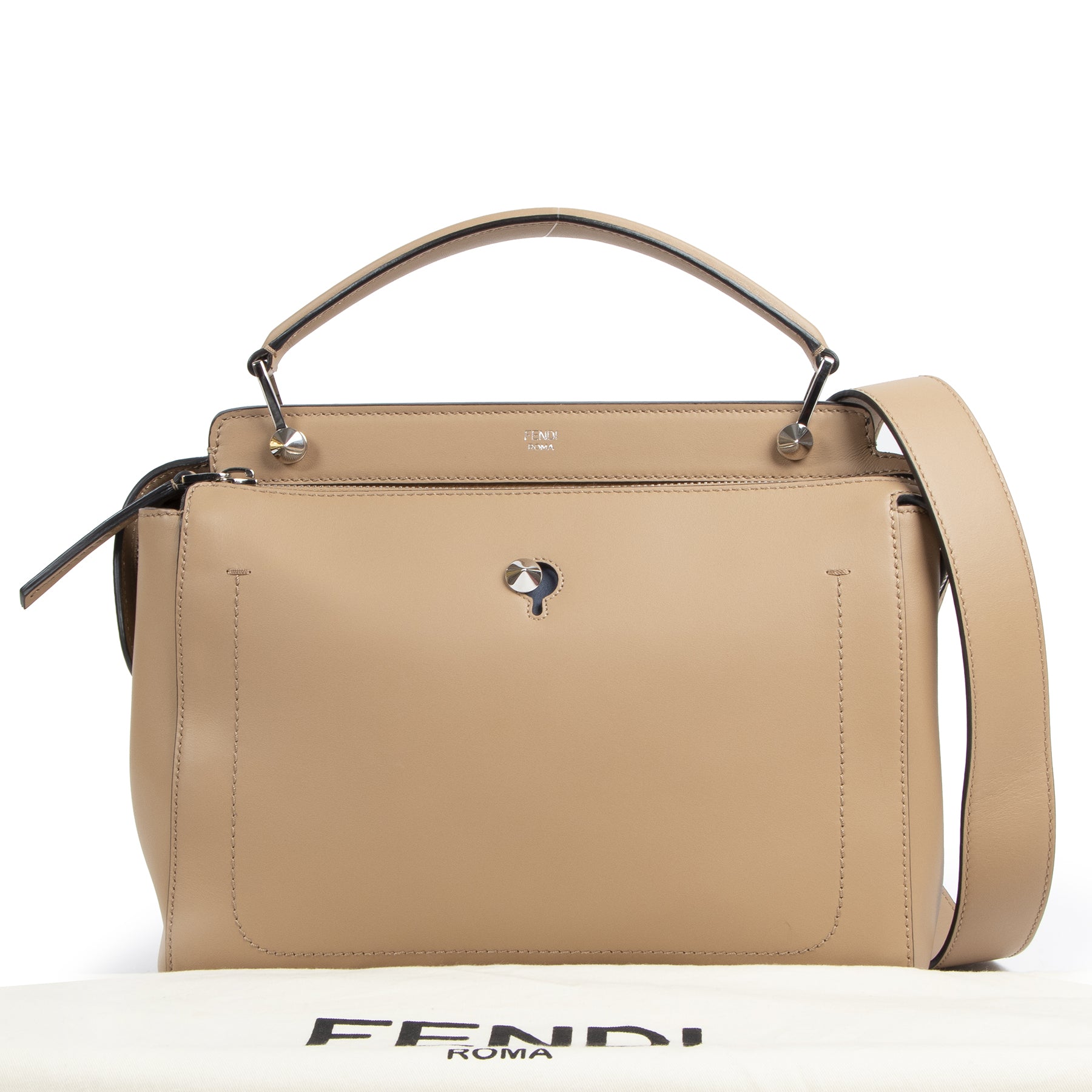 Fendi Beige Leather Dotcom Top Handle Bag