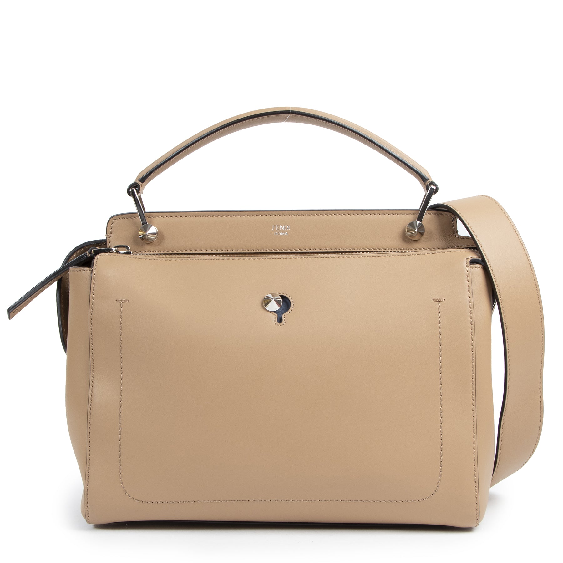 Fendi Beige Leather Dotcom Top Handle Bag te koop bij Labellov tweedehands luxe in Antwerpen