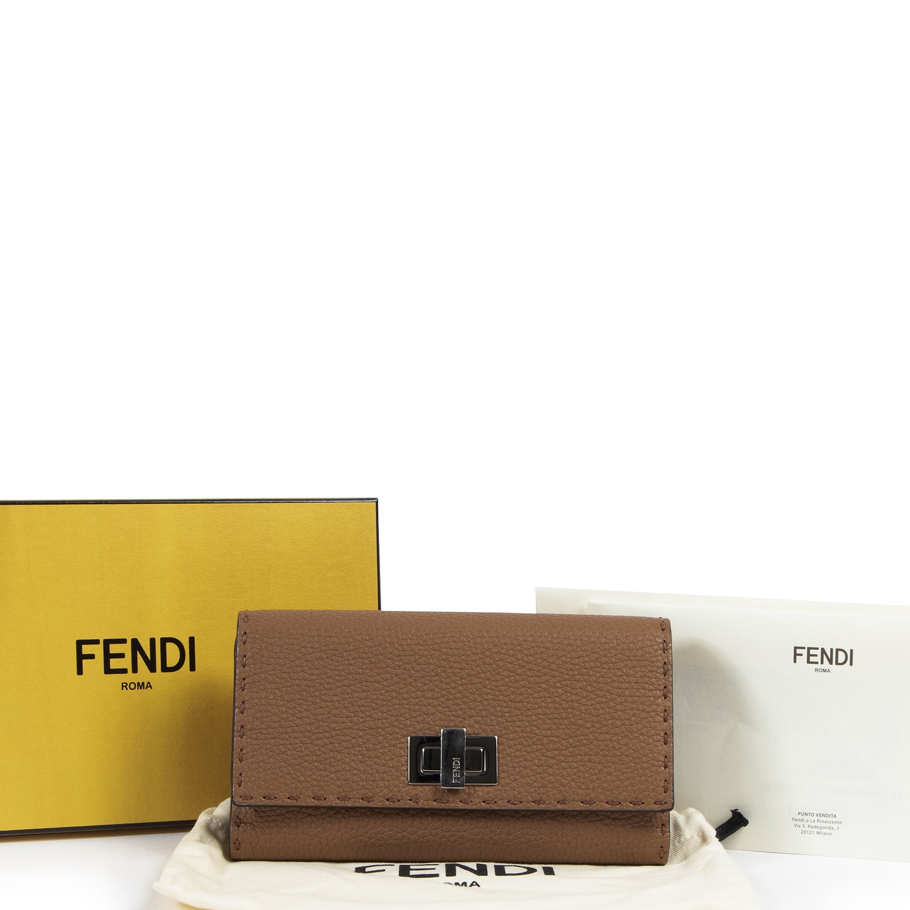 Fendi Cognac Grained Leather Peekaboo Wallet