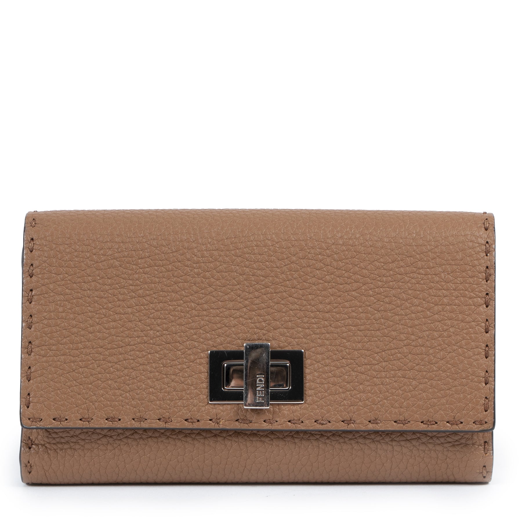 koop veilig online tegen de beste prijs Fendi Cognac Grained Leather Peekaboo Wallet