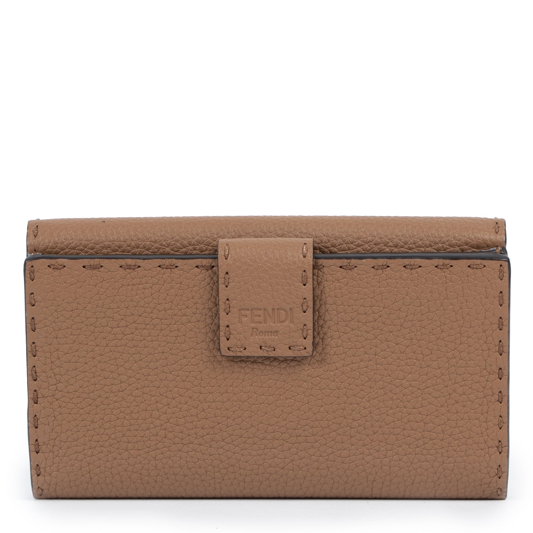 skip the waiting list shop safe online Fendi Cognac Grained Leather Peekaboo Wallet