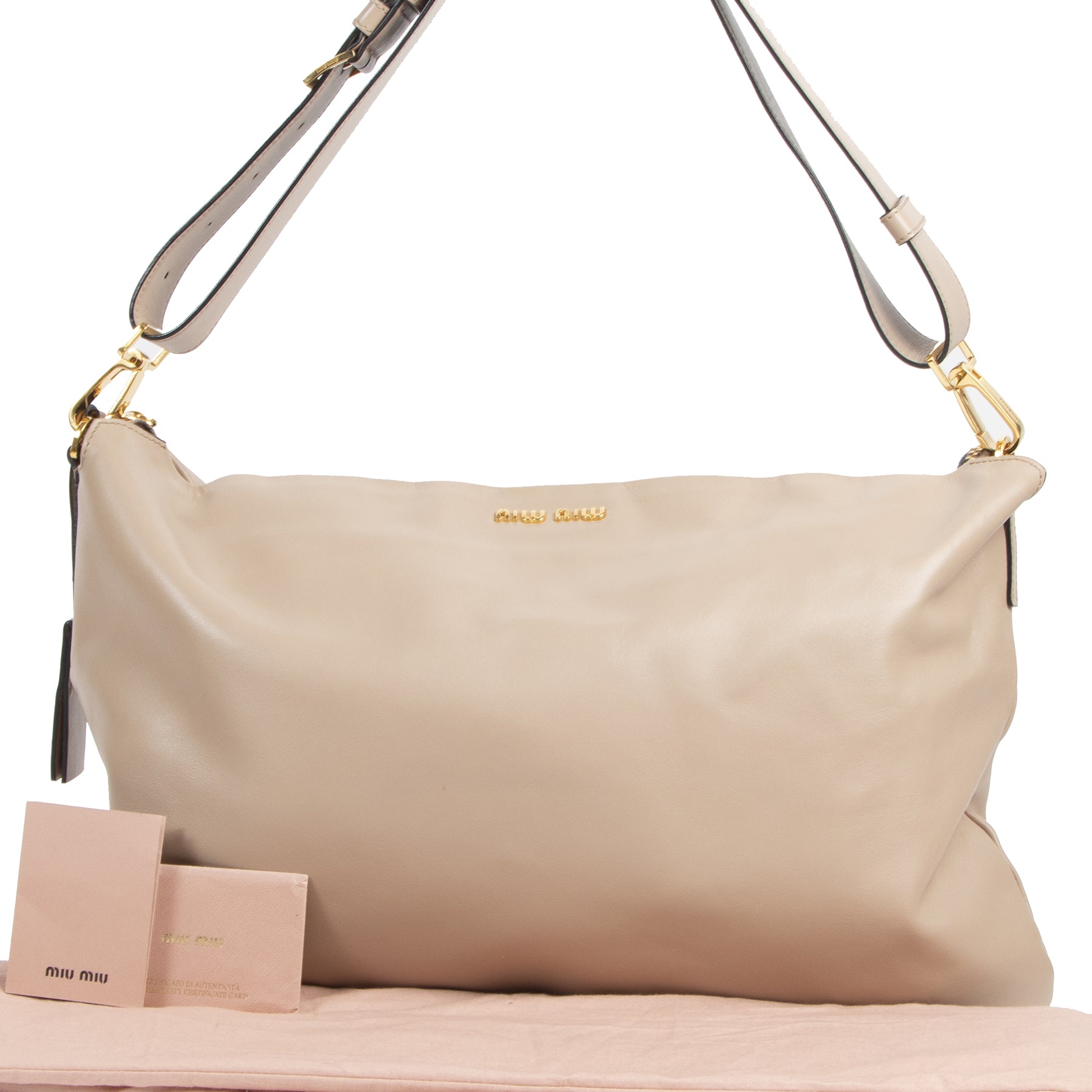 Authentic secondhand Miu Miu Beige Leather Shoulder Bag designer bags fashion luxury vintage webshop safe secure online shopping