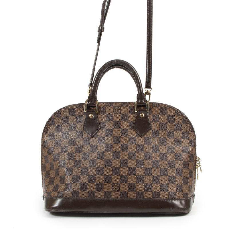 Authentieke Tweedehands Louis Vuitton Damier Ebene Alma Bag + Strap juiste prijs veilig online shoppen luxe merken webshop winkelen Antwerpen België mode fashion
