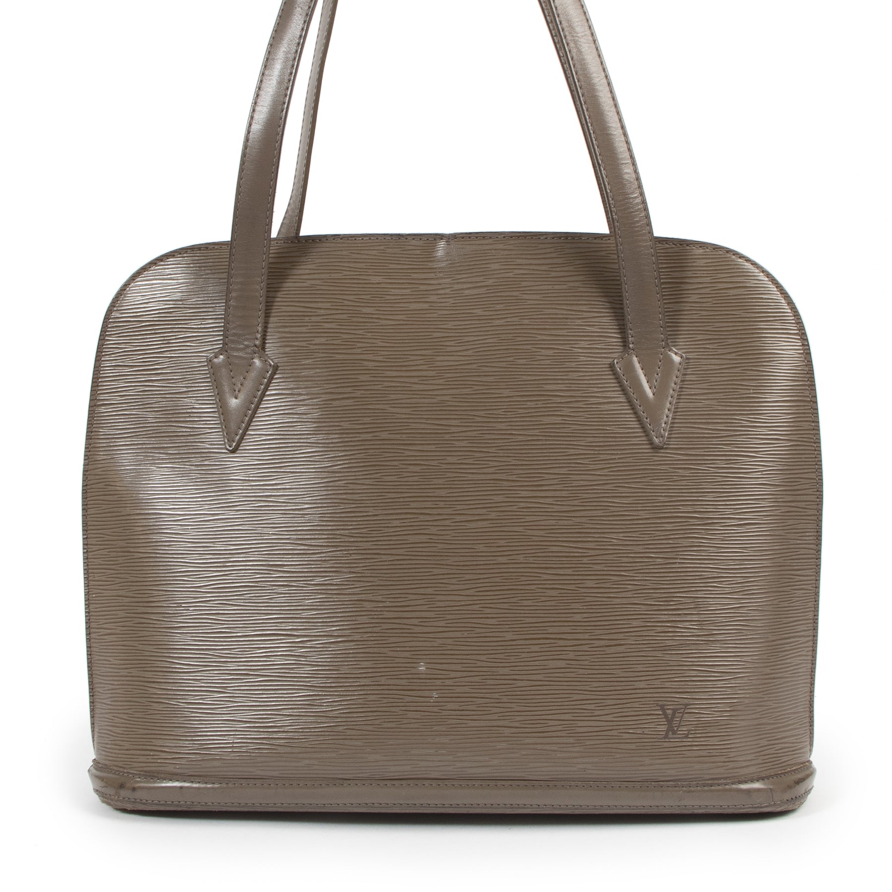 Authentic secondhand Louis Vuitton Taupe Epi Leather Lussac Shoulder Bag designer bags fashion luxury vintage webshop safe secure online shopping