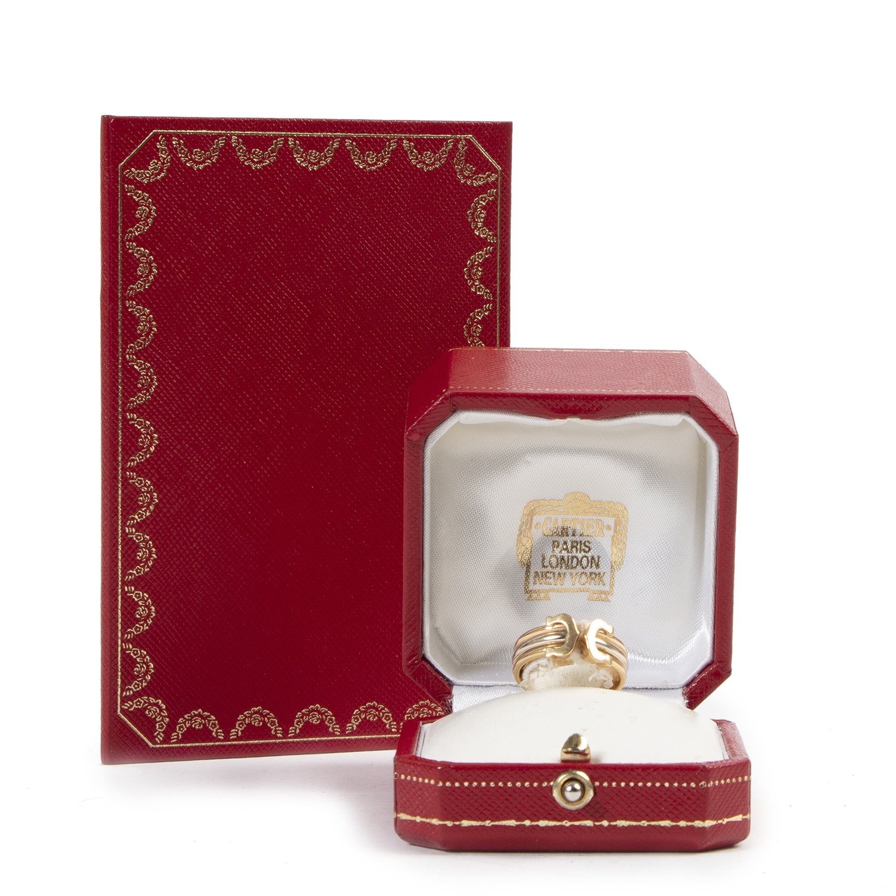 koop veilig online tegen de beste prijs Cartier White/Rose/ Yellow Gold Double C Ring - Size 52