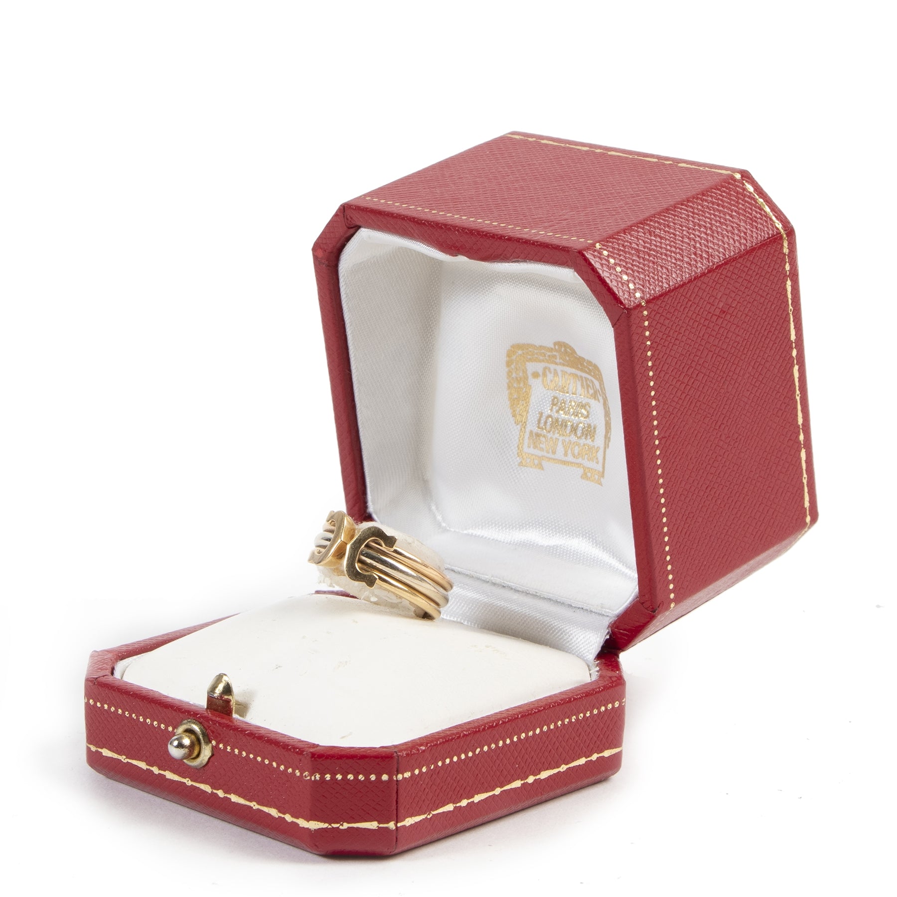 shop safe online Cartier White/Rose/ Yellow Gold Double C Ring - Size 52.