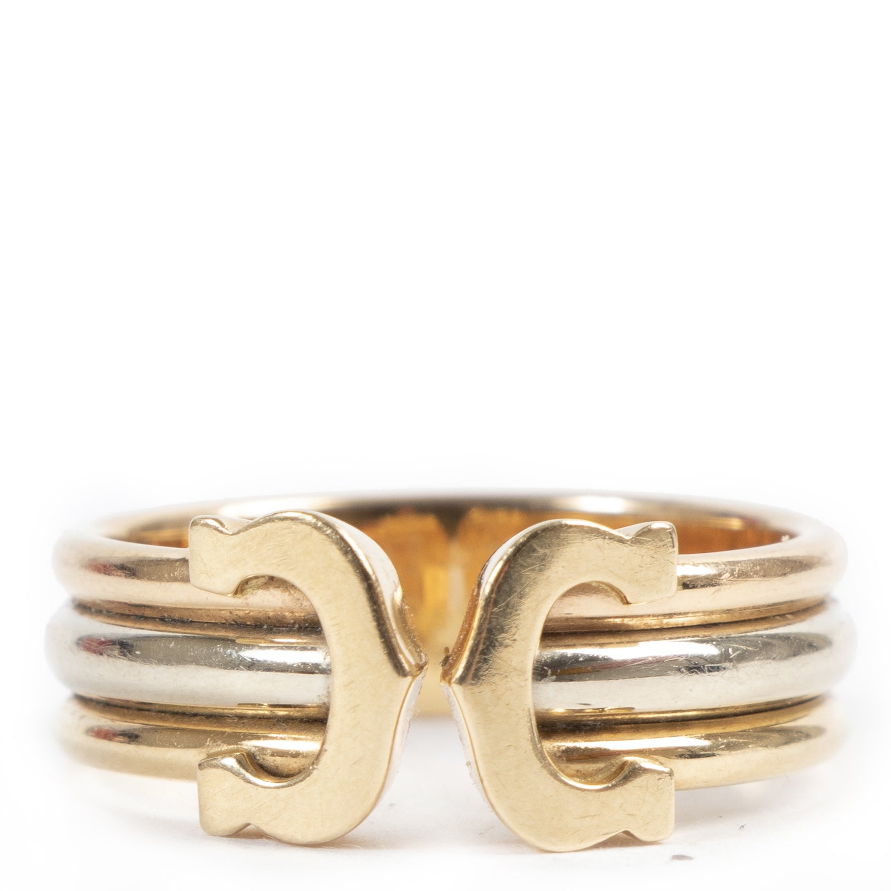 Cartier White/Rose/ Yellow Gold Double C Ring - Size 52