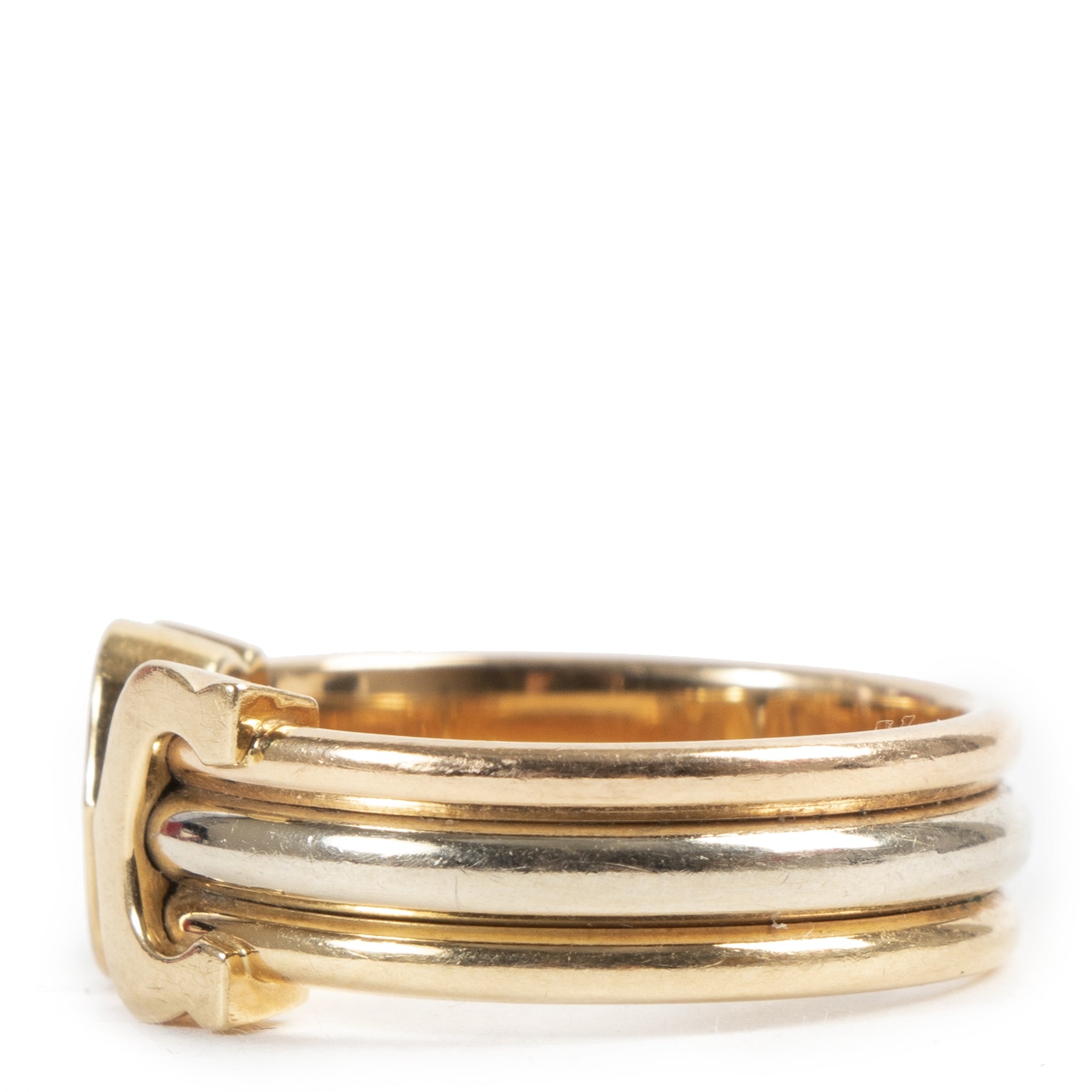 skip the waiting list shop safe online Cartier White/Rose/ Yellow Gold Double C Ring - Size 52