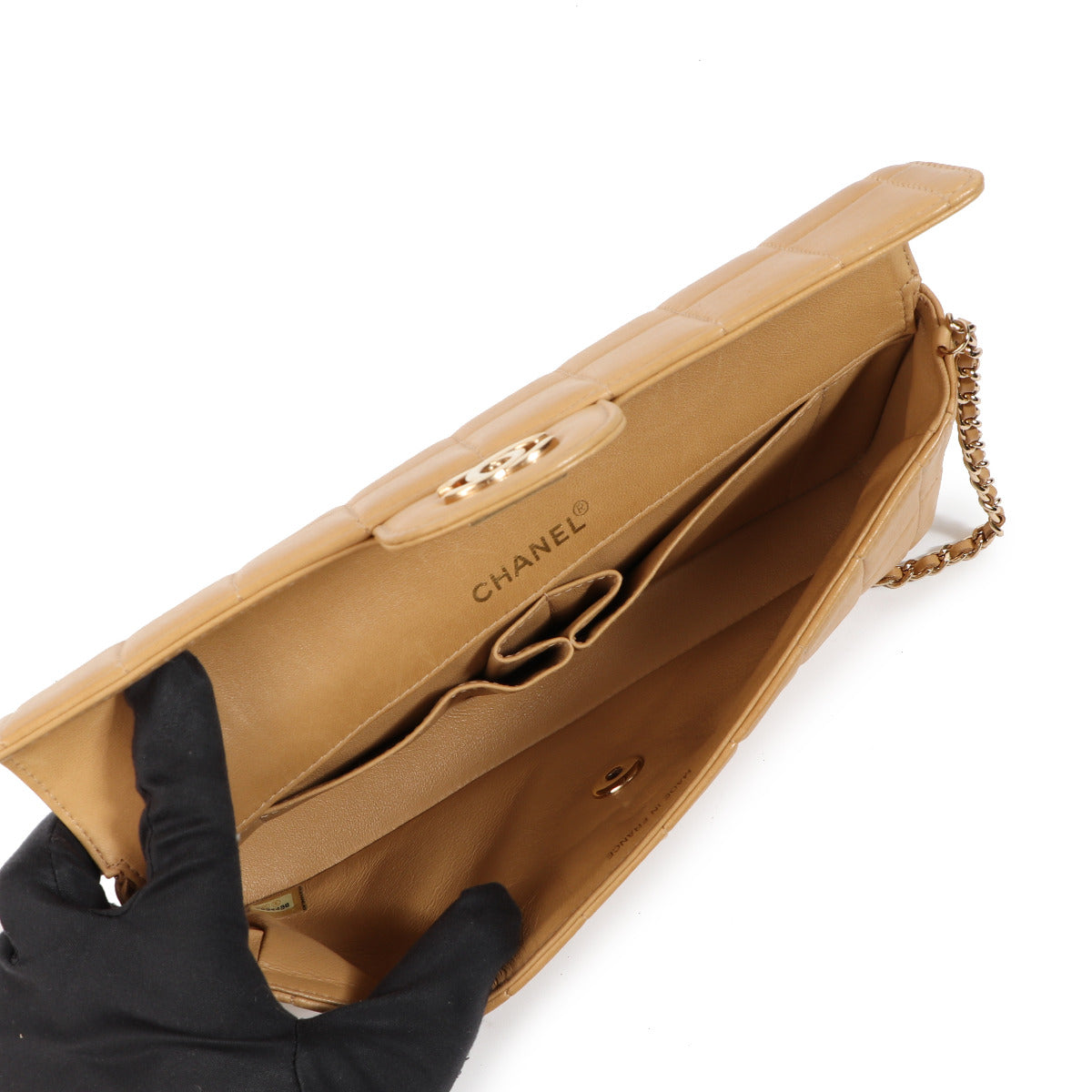 Chanel Camel CC East West Chocolate Bar Flap Tas