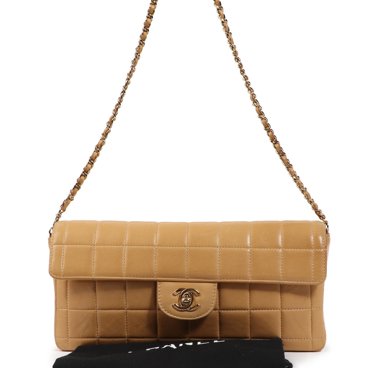 Chanel Camel CC East West Chocolate Bar Flap Tas