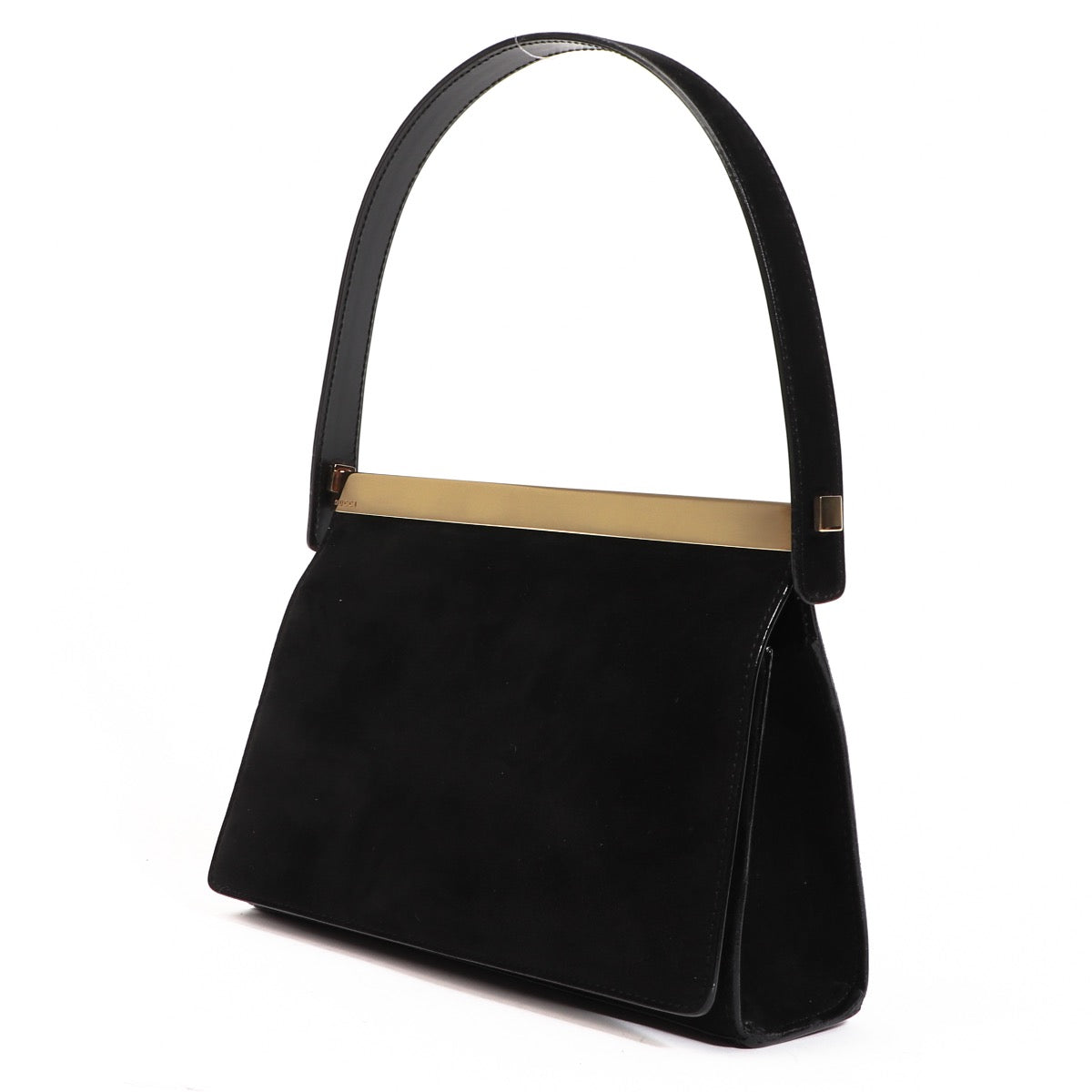 Buy an authentic second hand Gucci Black Suede Top Handle Evening Bag in very good condition at Labellov.com