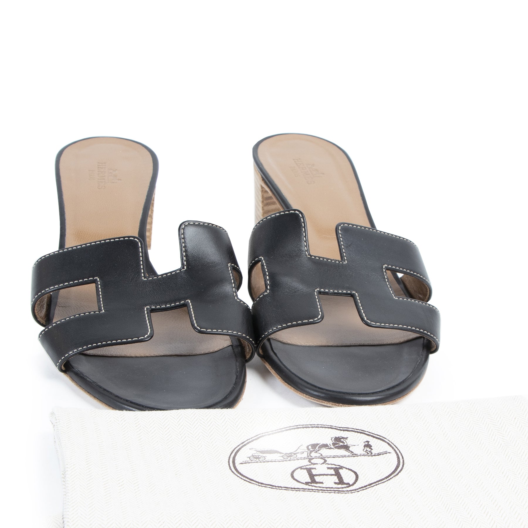 Authentic secondhand Hermès Black Leather Oasis Sandals - Size 39,5 designer bags fashion luxury vintage webshop safe secure online shopping
