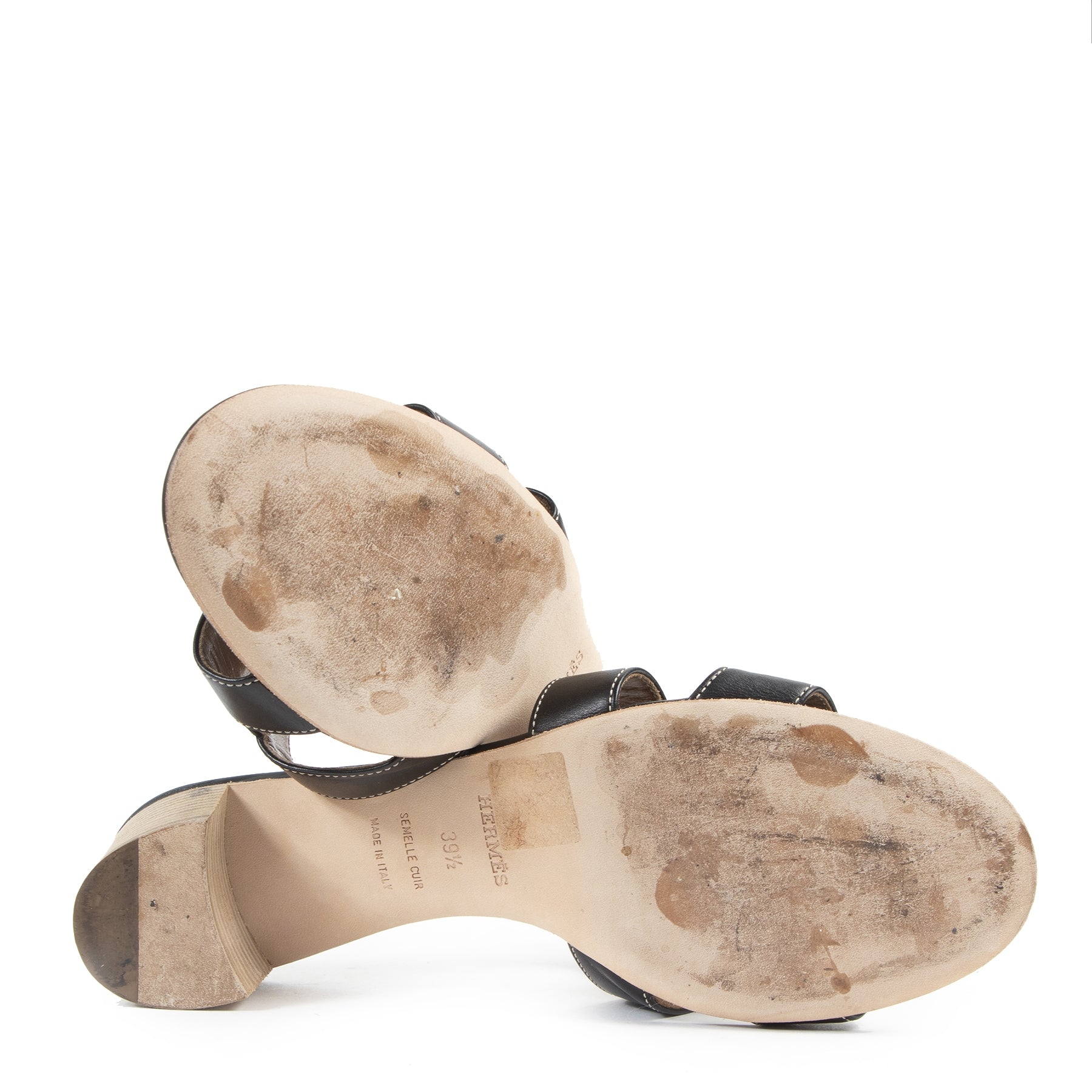 Authentieke Tweedehands Hermès Black Leather Oasis Sandals - Size 39,5 juiste prijs veilig online shoppen luxe merken webshop winkelen Antwerpen België mode fashion