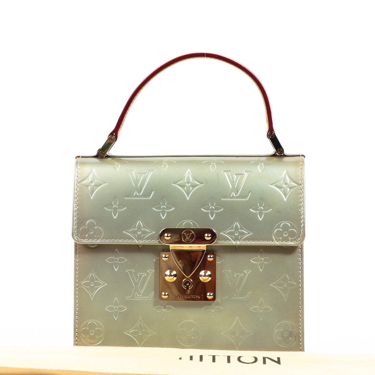 Buy an authentic second hand Louis Vuitton Champagne Vernis Spring Street Top Handle Bag in very good condition at Labellov.com