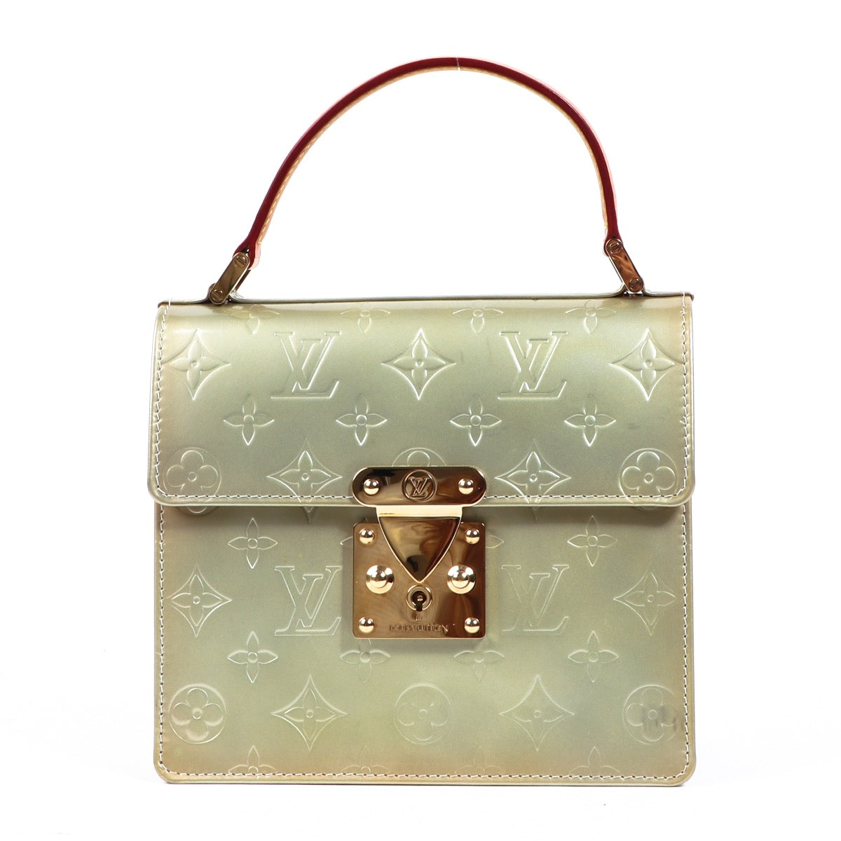 Buy an authentic second hand Louis Vuitton Champagne Vernis Spring Street Top Handle Bag in very good condition at Labellov.com