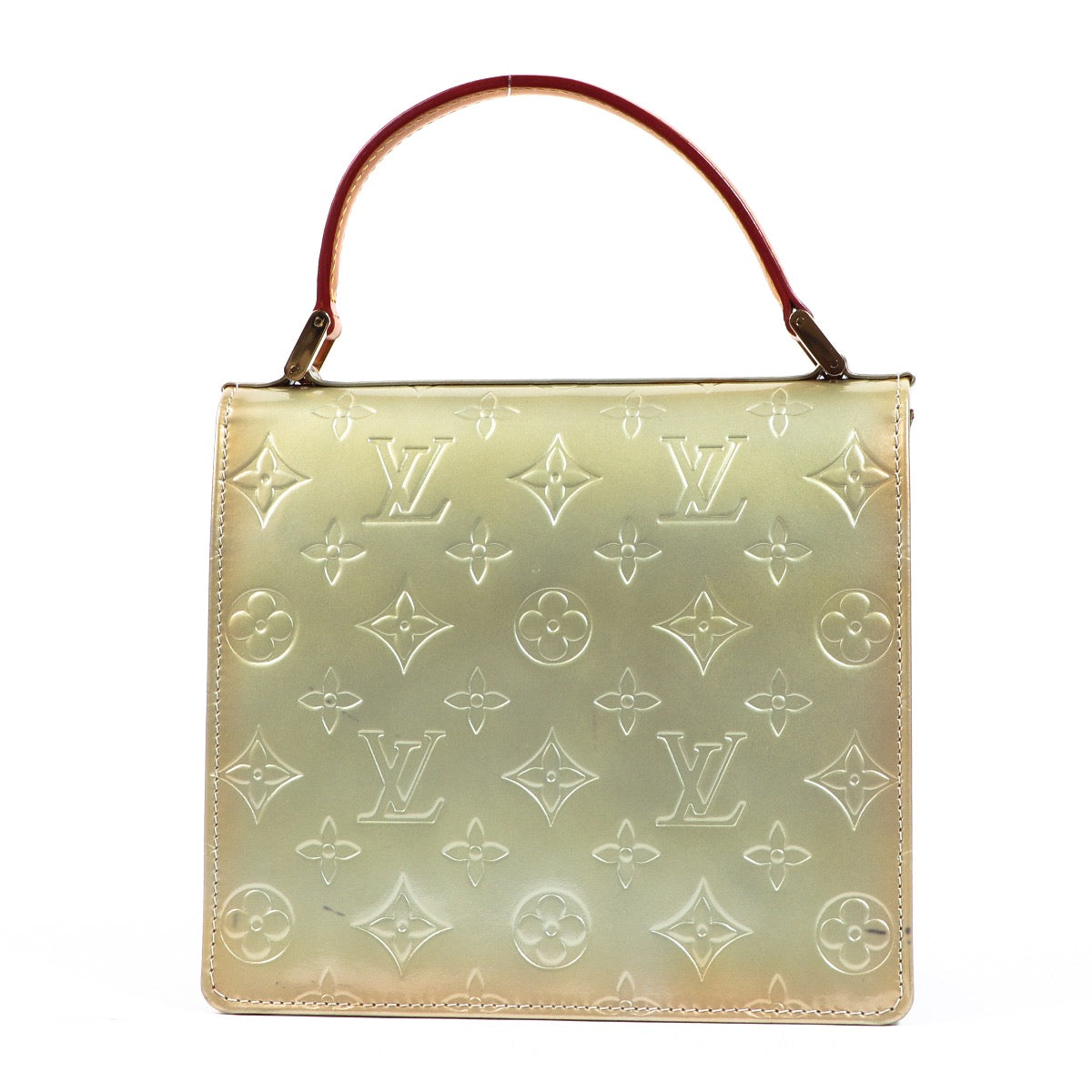 Buy an authentic second hand Louis Vuitton Champagne Vernis Spring Street Top Handle Bag in very good condition at Labellov.com
