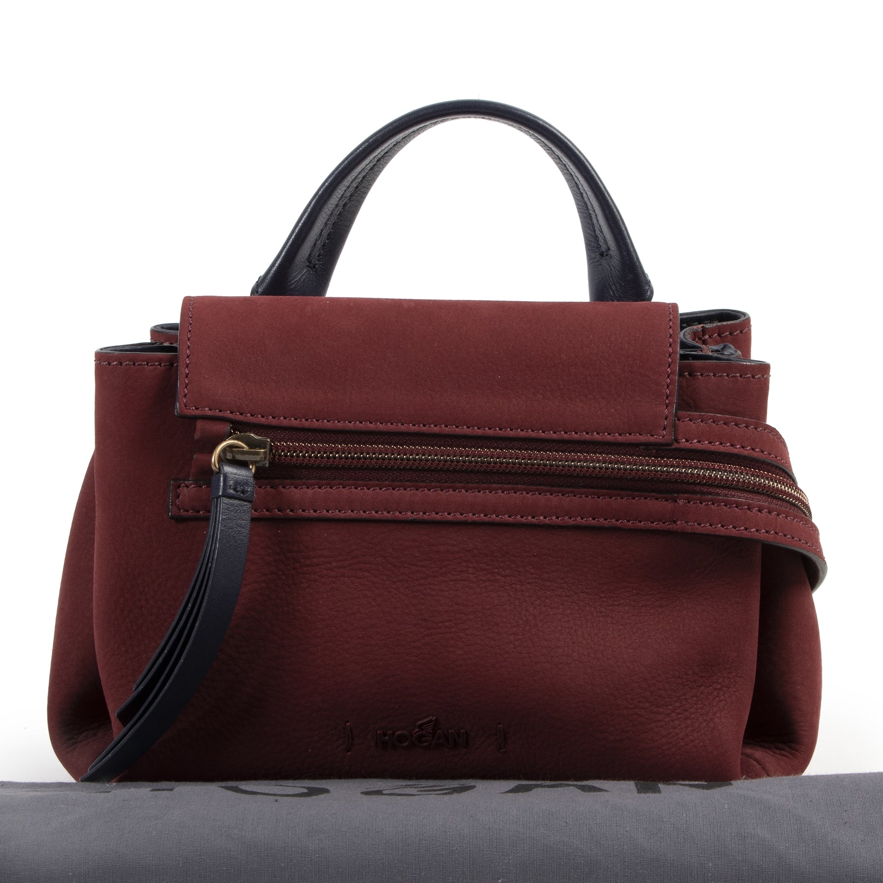 Authentic secondhand Hogan Bordeaux Nubuck Zipper Top Handle Bag designer bags fashion luxury vintage webshop safe secure online shopping