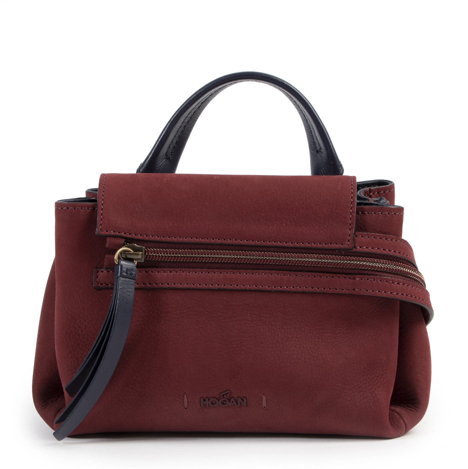 Authentic secondhand Hogan Bordeaux Nubuck Zipper Top Handle Bag designer bags fashion luxury vintage webshop safe secure online shopping