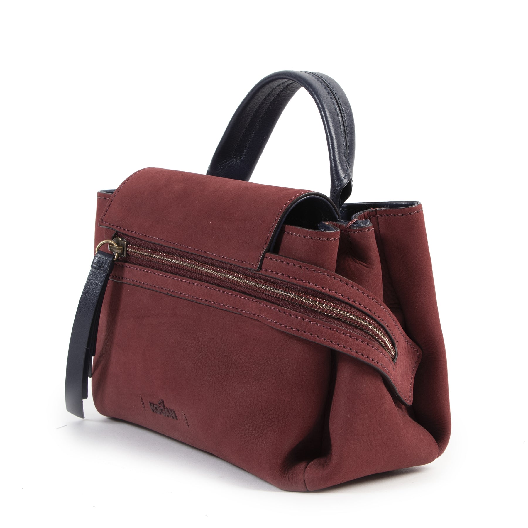 Authentic secondhand Hogan Bordeaux Nubuck Zipper Top Handle Bag designer bags fashion luxury vintage webshop safe secure online shopping