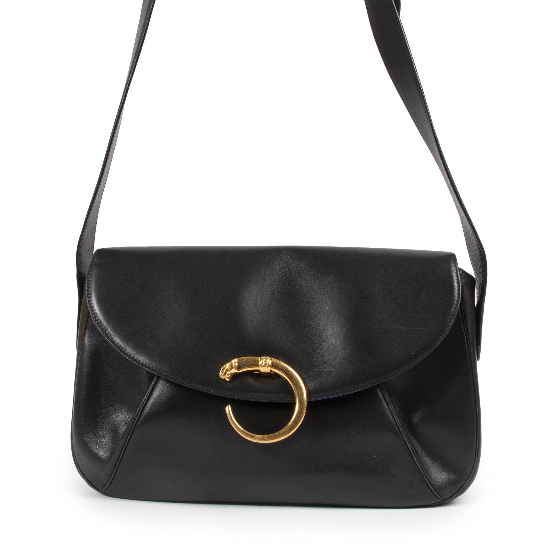 Authentic secondhand Cartier Black Leather Panthère Crossbody Bag designer bags fashion luxury vintage webshop safe secure online shopping