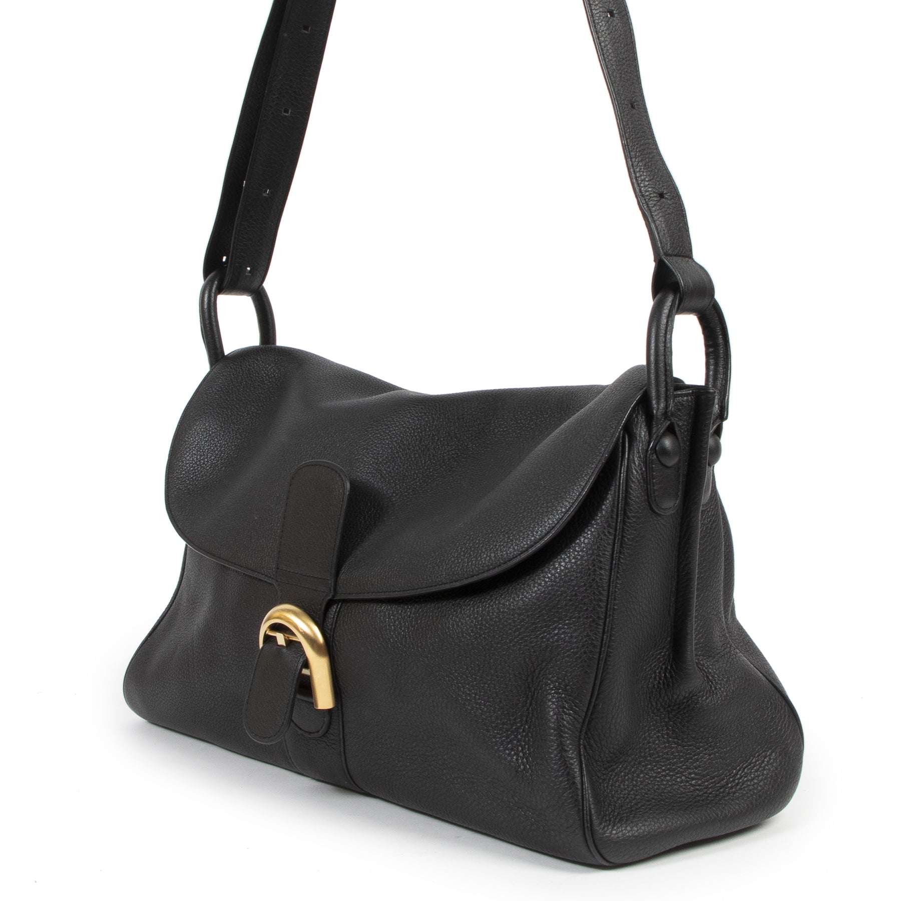 Authentieke Tweedehands Delvaux Black Leather Brillant Besace Bag juiste prijs veilig online shoppen luxe merken webshop winkelen Antwerpen België mode fashion