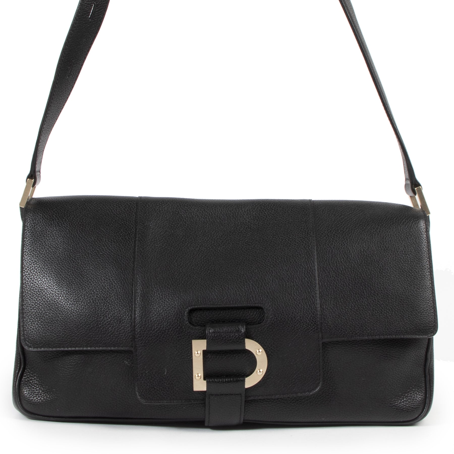 Authentieke Tweedehands Delvaux Black Leather Shoulder Bag juiste prijs veilig online shoppen luxe merken webshop