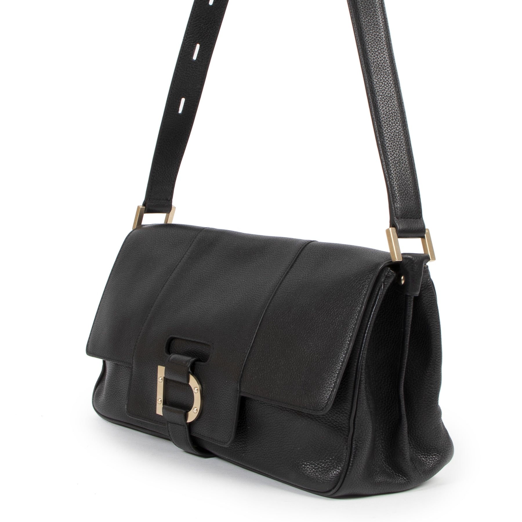 Authentic secondhand Delvaux Black Leather Shoulder Bag designer bags fashion luxury vintage webshop safe secure online shopping