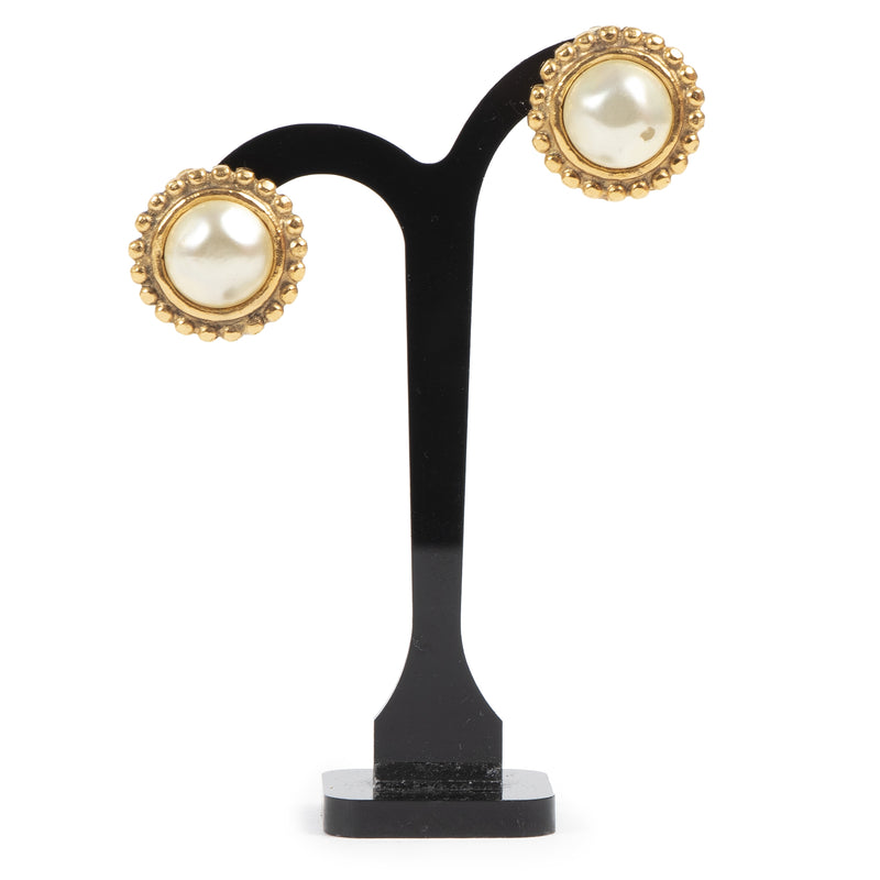 Buy Chanel Gold Peral Clip On Earrings at the right price online at the right price safe and secure at Labellov