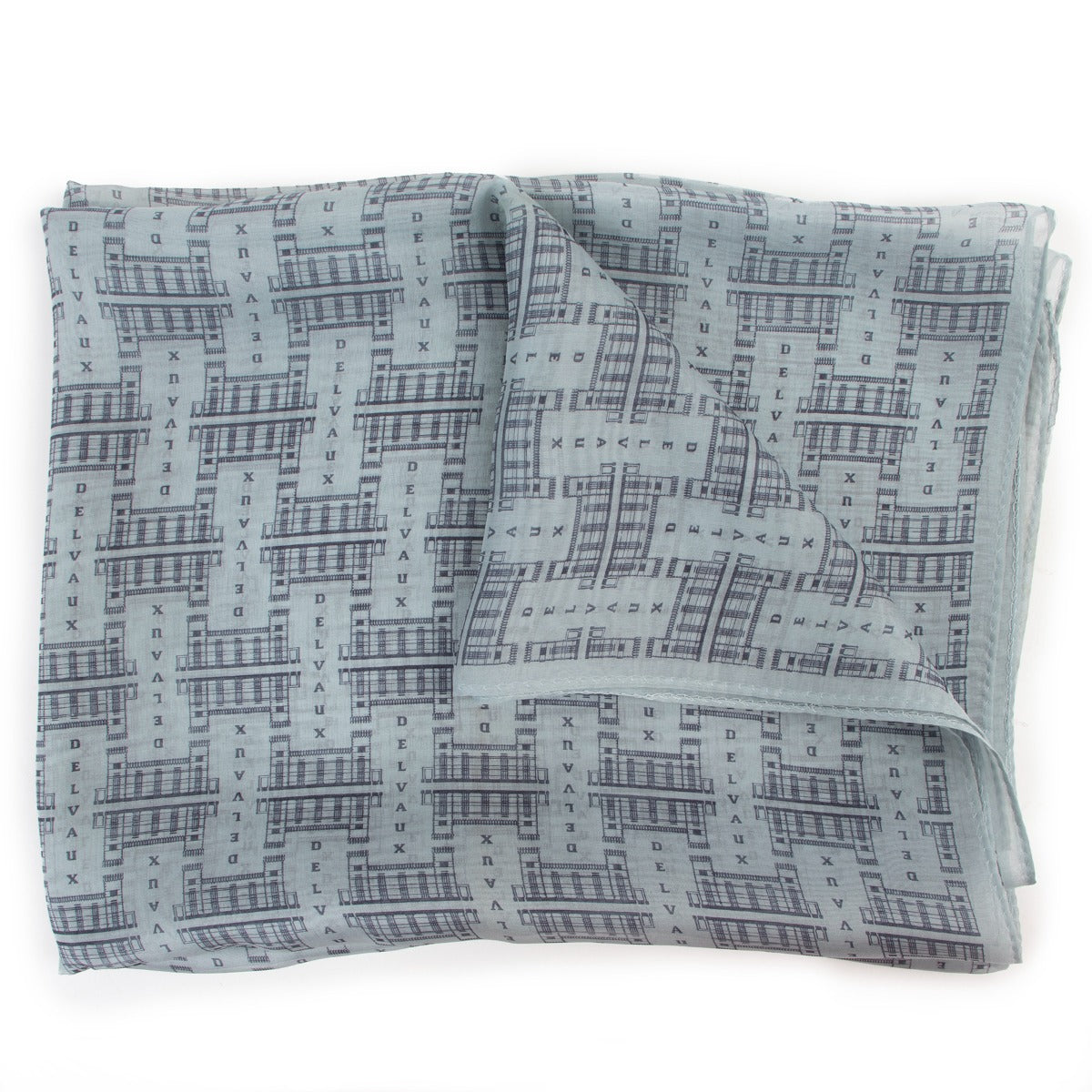 Buy authentic designer vintage second hand luxury Delvaux Blue-grey Printed Slik Foulard Scarf at Labellov.