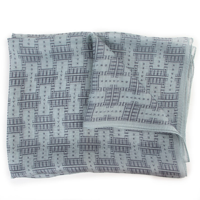 Buy authentic designer vintage second hand luxury Delvaux Blue-grey Printed Slik Foulard Scarf at Labellov.
