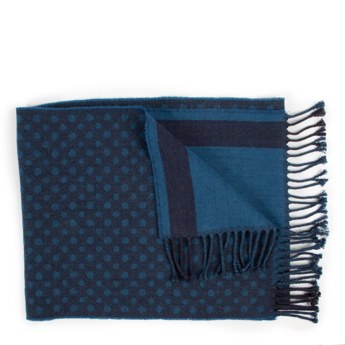 Buy luxury second hand vintage designer Delvaux Blue Polka Dot Wool Scarf at Labellov.