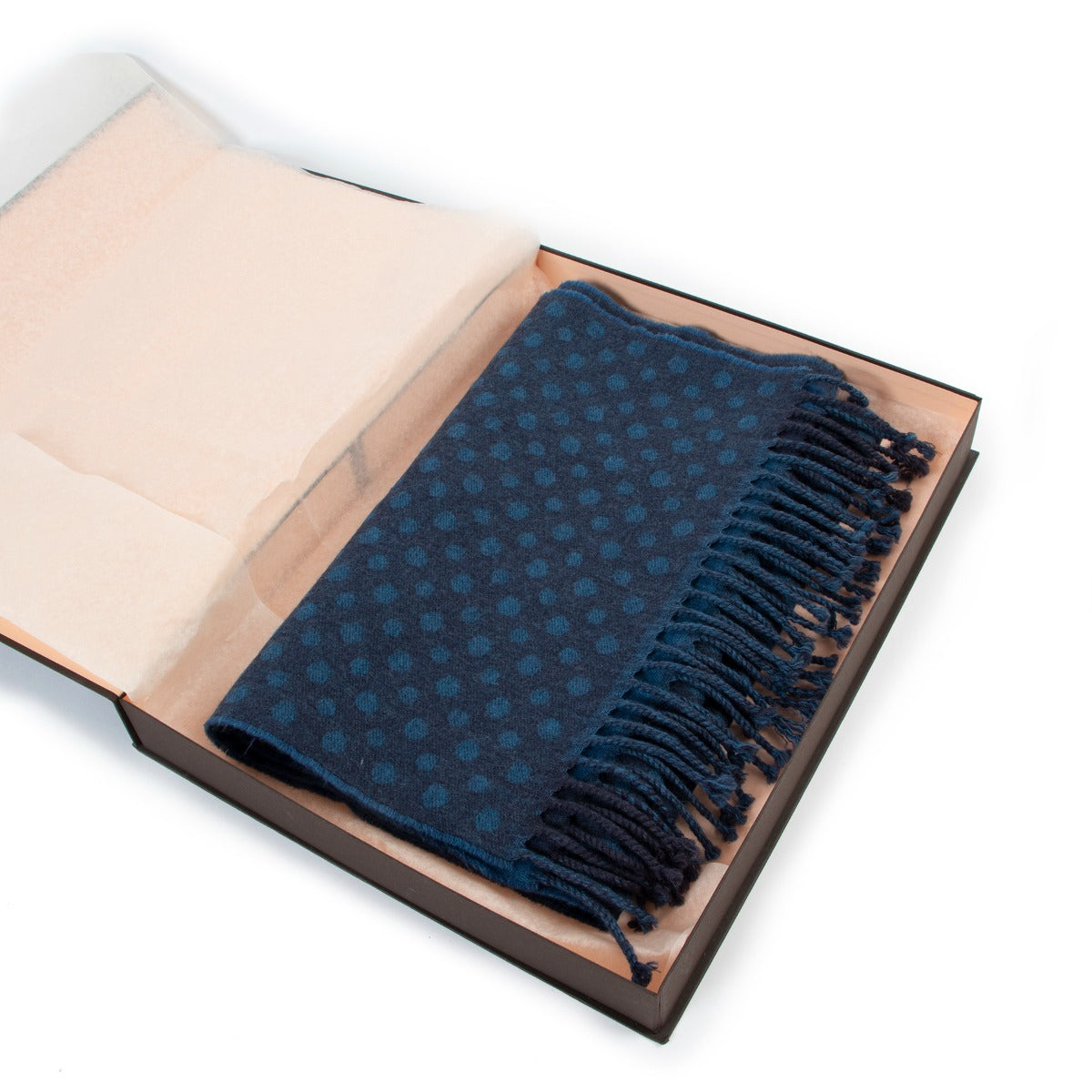 Buy luxury second hand vintage designer Delvaux Blue Polka Dot Wool Scarf at Labellov.