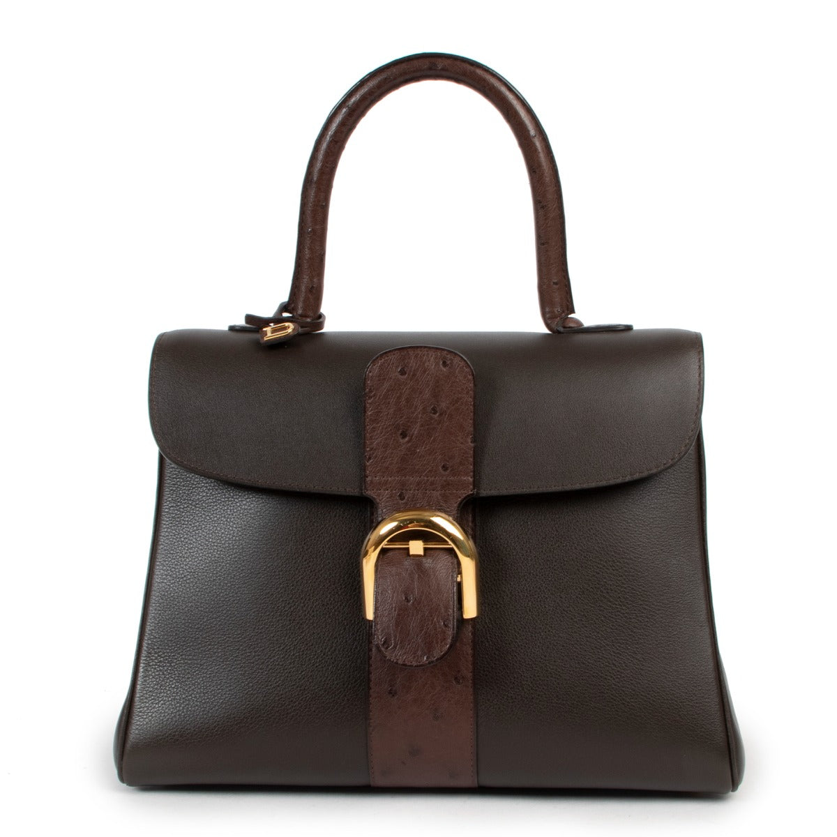 Delvaux Brillant MM Brown Ostrich/Calfskin Leather Handbag