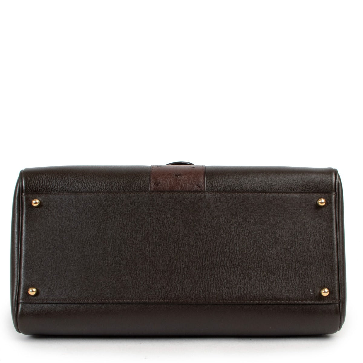 Delvaux Brillant MM Brown Ostrich/Calfskin Leather Handbag