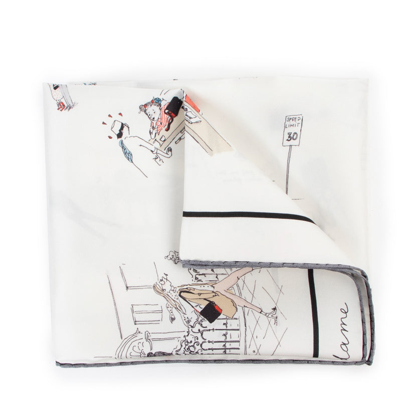 Buy second hand luxury designer vintage Delvaux Madame Delvaux Cartoon Print Silk Scarf at Labellov.