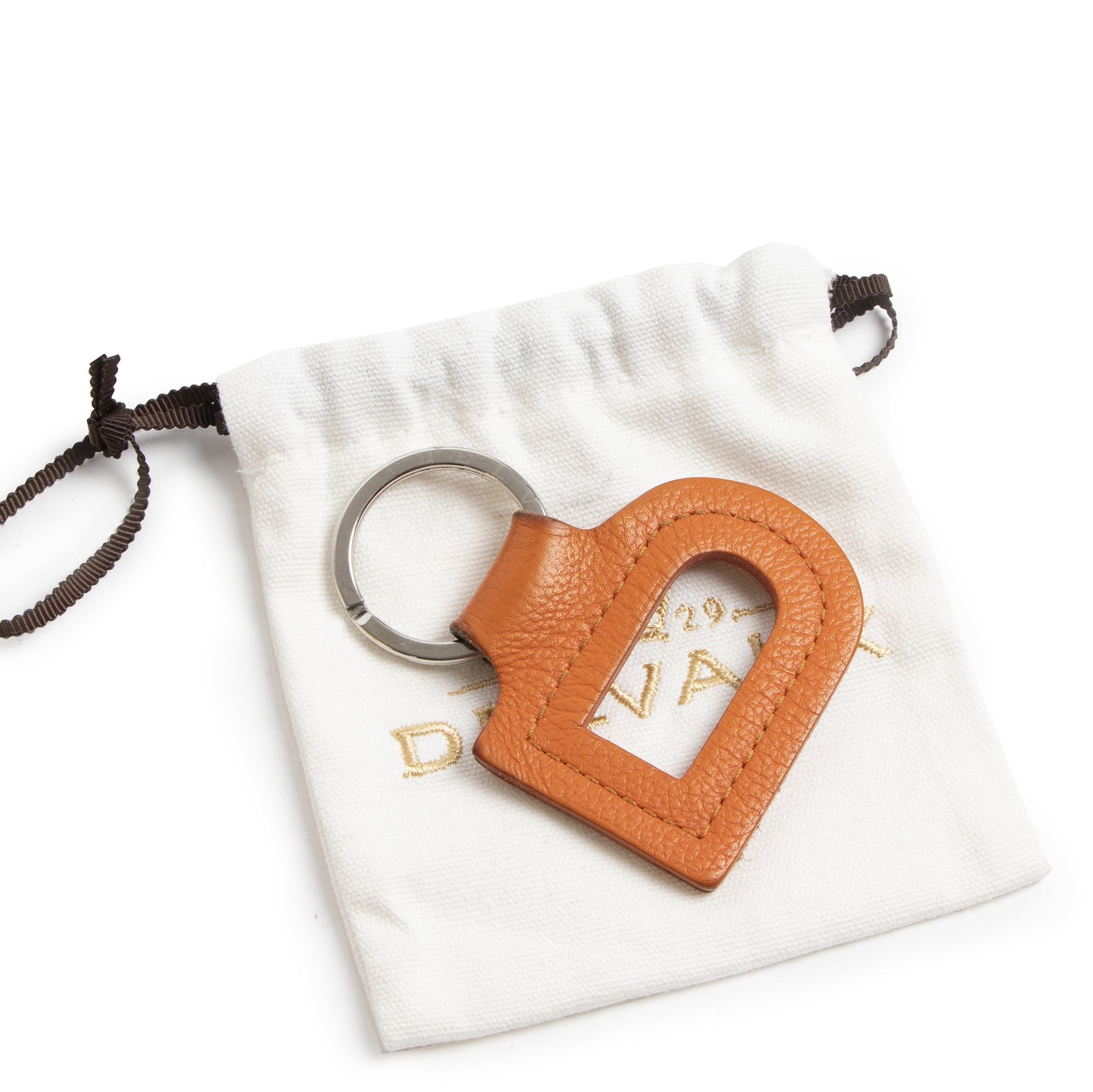 Delvaux Orange Leather D Keychain