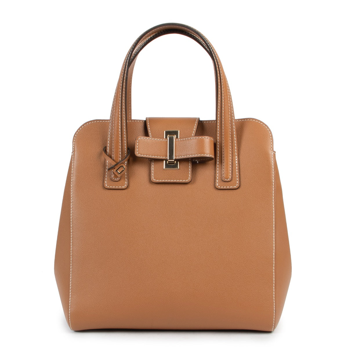 Shop safe online at Labellov in Antwerp this 100% authentic second hand Delvaux Cognac Simplissime PM Top Handle