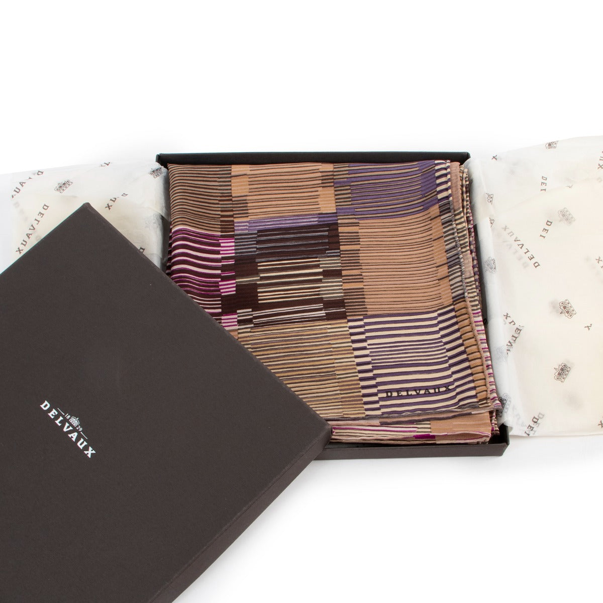 Buy second hand vintage designer luxury high end Delvaux Multicolor Striped Silk Scarf at Labellov.