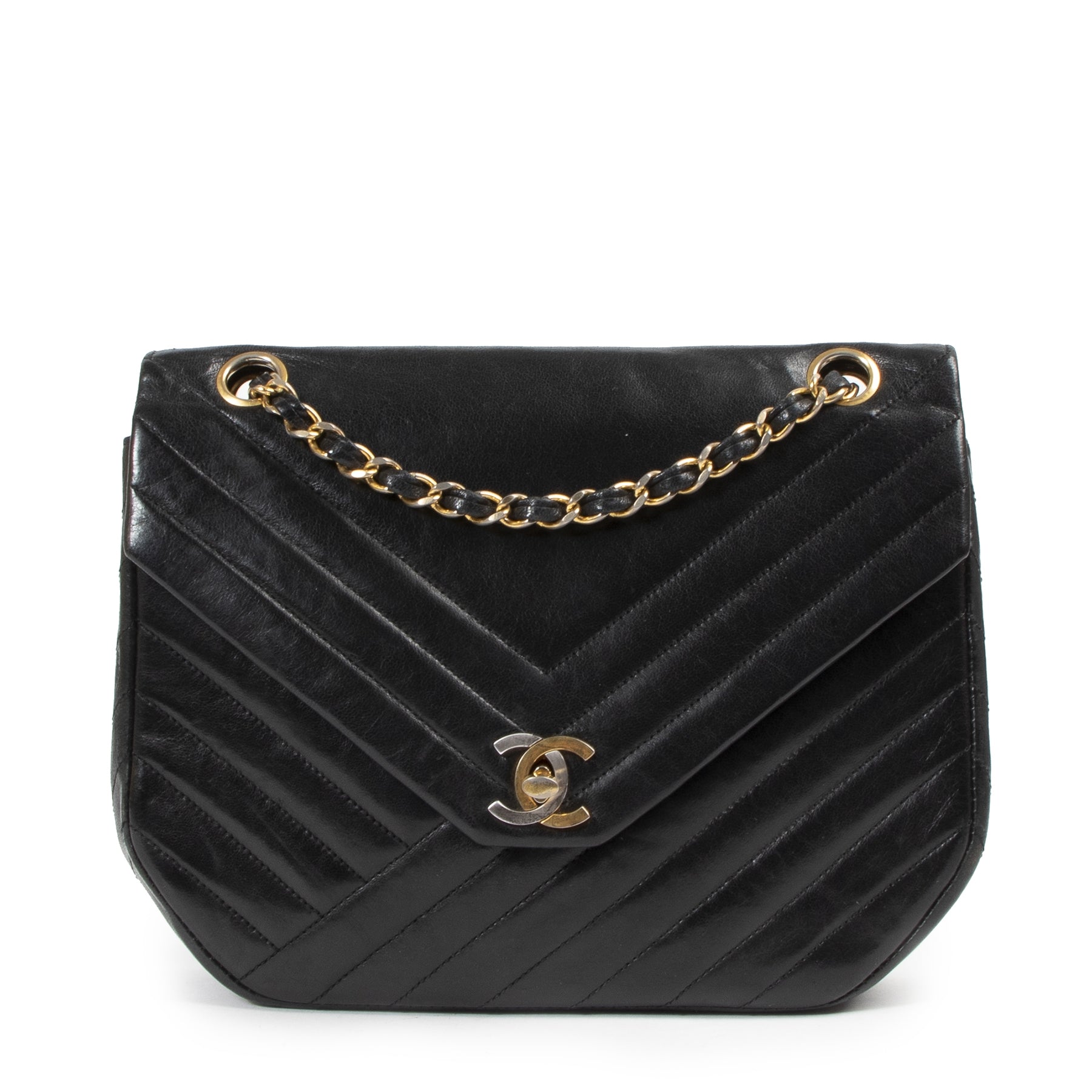 Chanel Vintage Black Chevron Flap Bag